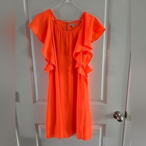 Gianni Bini Vibrant Neon Orange Ruffle Sleeve Dress